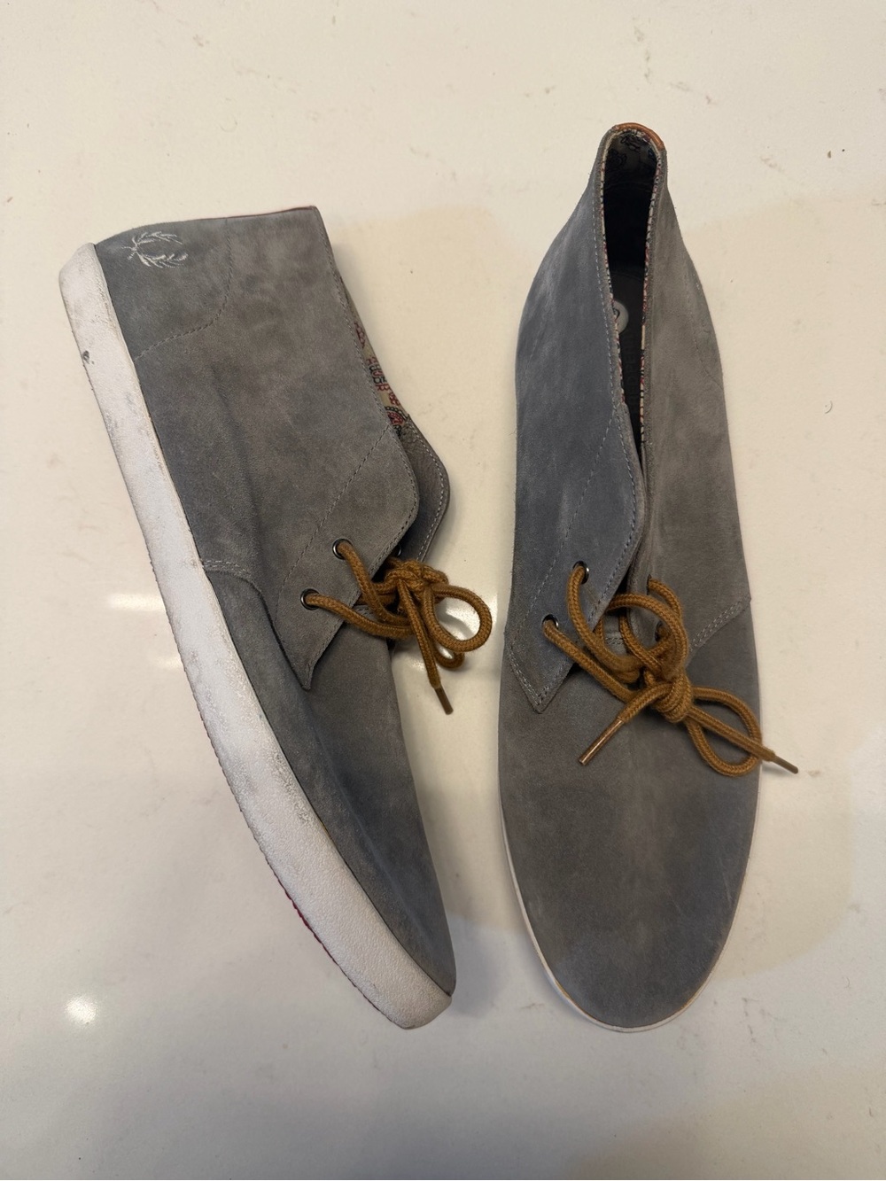 Fred Perry Gray Suede Chukka Boots with Tan Laces